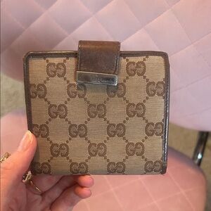 Gucci Beige & Brown GG Canvas Snap Wallet